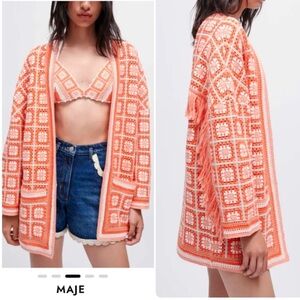 MAJE Mathiou Crocheted Cotton Cardigan Granny Square 2 Pockets SIZE 1 SMALL NEW